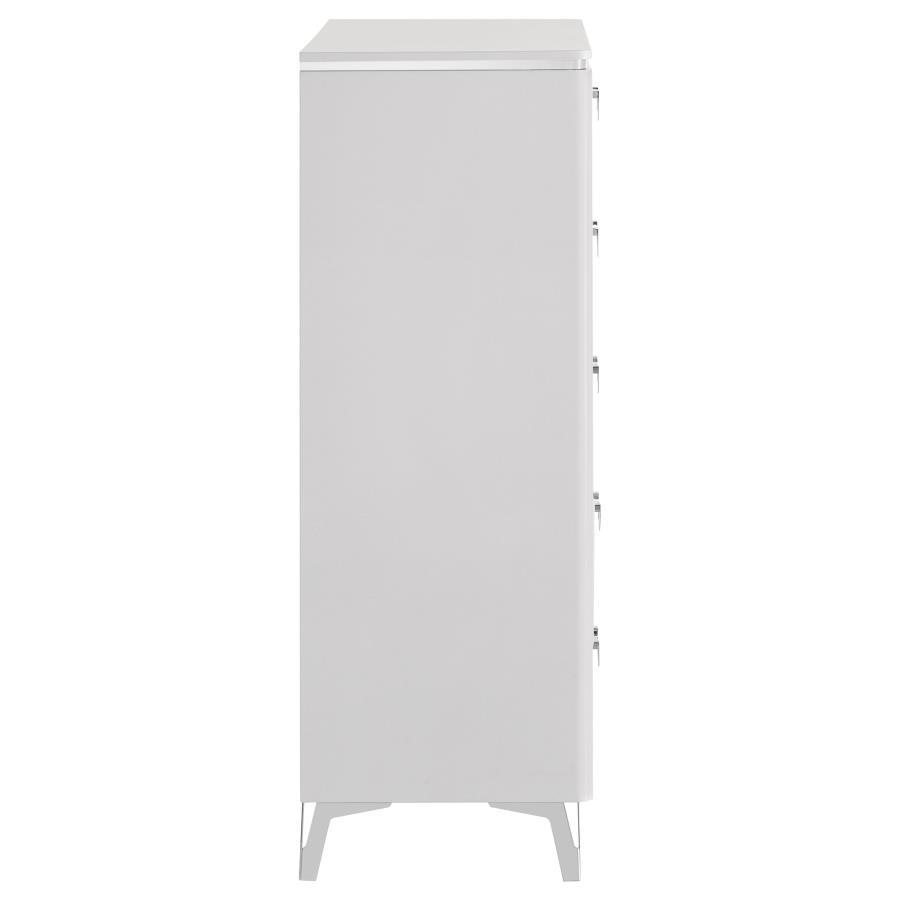 Cassia - 5 - Drawer Bedroom Chest Of Drawers - White High Gloss Accent Chest modern furniture Contempo Furniture