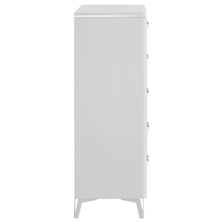 Cassia - 5 - Drawer Bedroom Chest Of Drawers - White High Gloss Accent Chest modern furniture Contempo Furniture