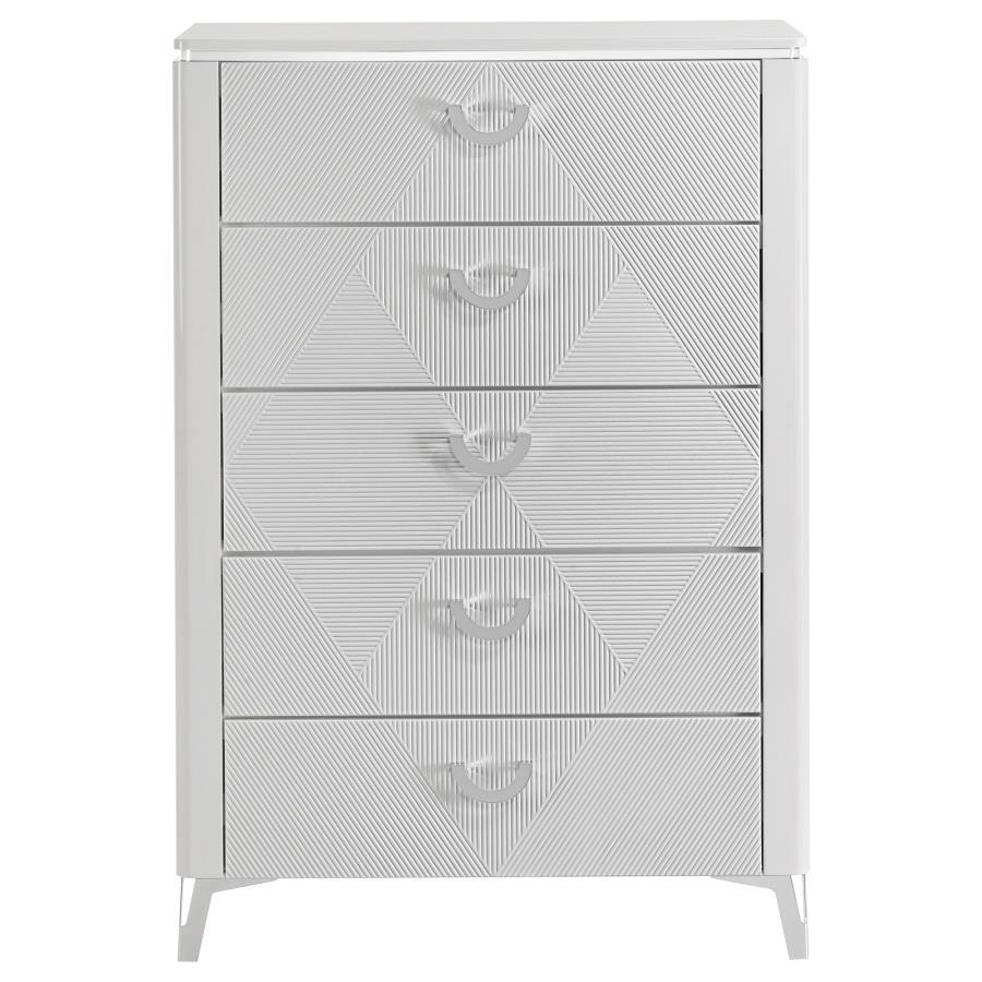 Cassia - 5 - Drawer Bedroom Chest Of Drawers - White High Gloss Accent Chest modern furniture Contempo Furniture