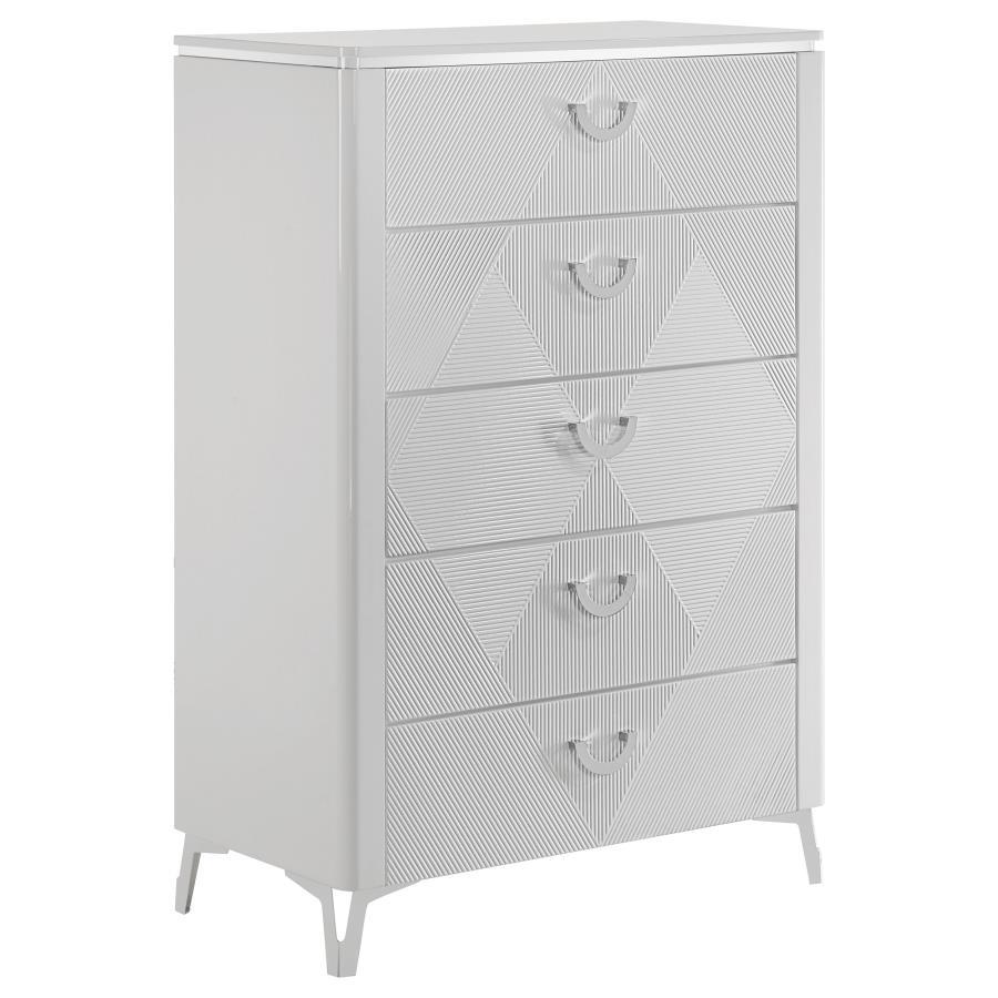 Cassia - 5 - Drawer Bedroom Chest Of Drawers - White High Gloss Accent Chest modern furniture Contempo Furniture