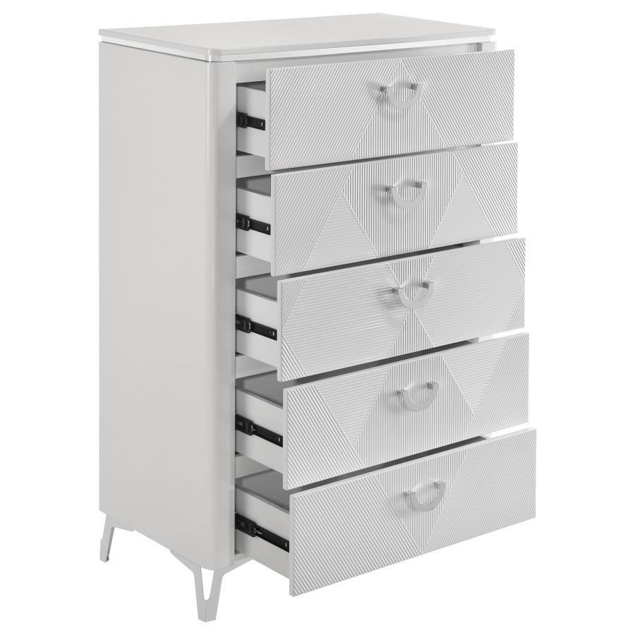 Cassia - 5 - Drawer Bedroom Chest Of Drawers - White High Gloss Accent Chest modern furniture Contempo Furniture