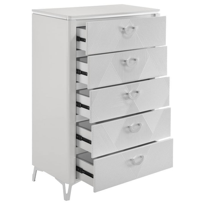 Cassia - 5 - Drawer Bedroom Chest Of Drawers - White High Gloss Accent Chest modern furniture Contempo Furniture
