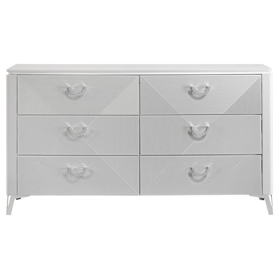 Cassia - 6 - Drawer Bedroom Dresser Cabinet - White High Gloss Dressers modern furniture Contempo Furniture