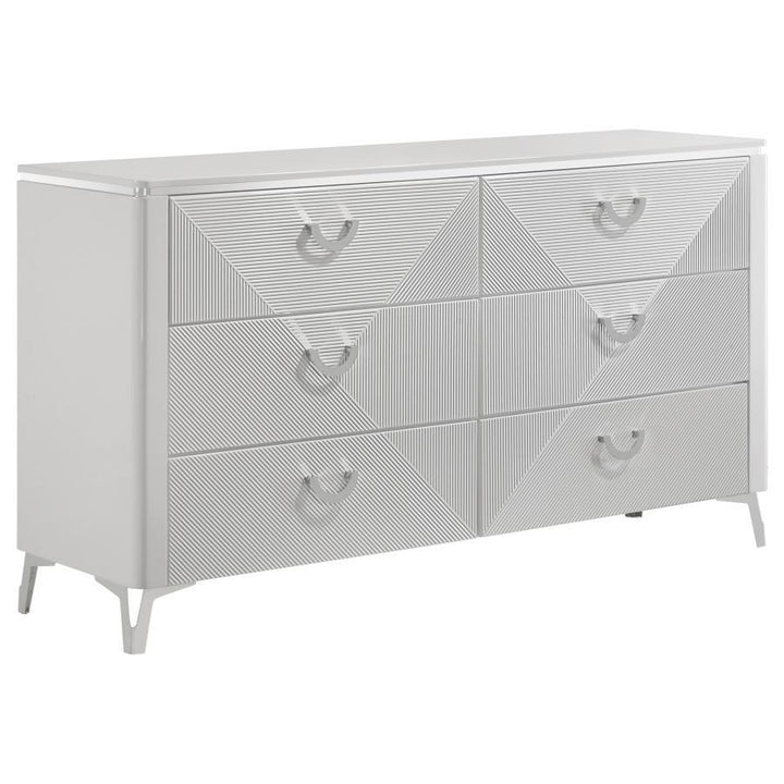 Cassia - 6 - Drawer Bedroom Dresser Cabinet - White High Gloss Dressers modern furniture Contempo Furniture