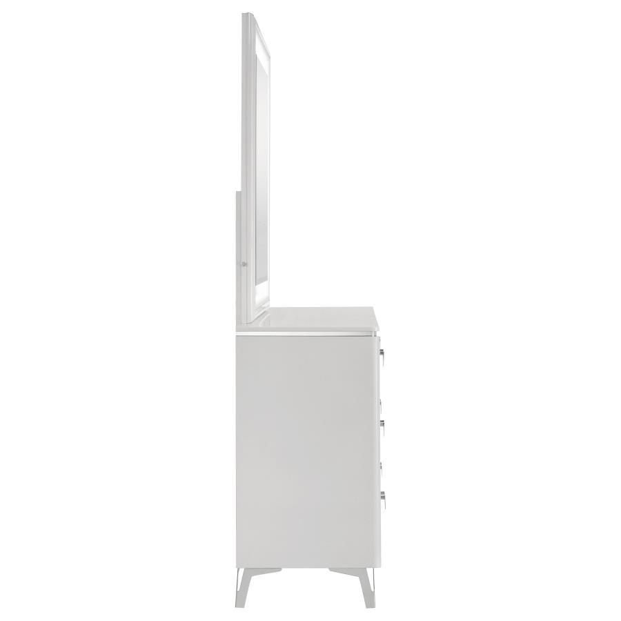 Cassia - 6 - Drawer Dresser Cabinet With Mirror - White High Gloss Dresser & Mirror modern furniture Contempo Furniture