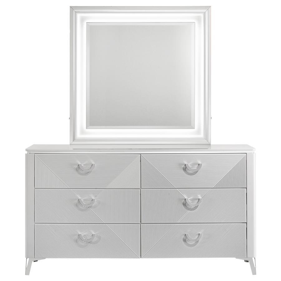Cassia - 6 - Drawer Dresser Cabinet With Mirror - White High Gloss Dresser & Mirror modern furniture Contempo Furniture