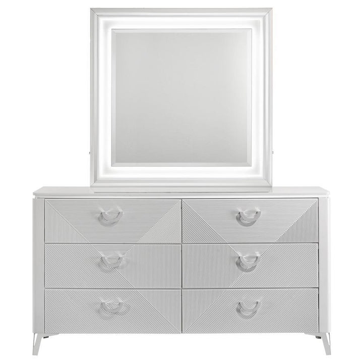 Cassia - 6 - Drawer Dresser Cabinet With Mirror - White High Gloss Dresser &amp; Mirror modern furniture Contempo Furniture