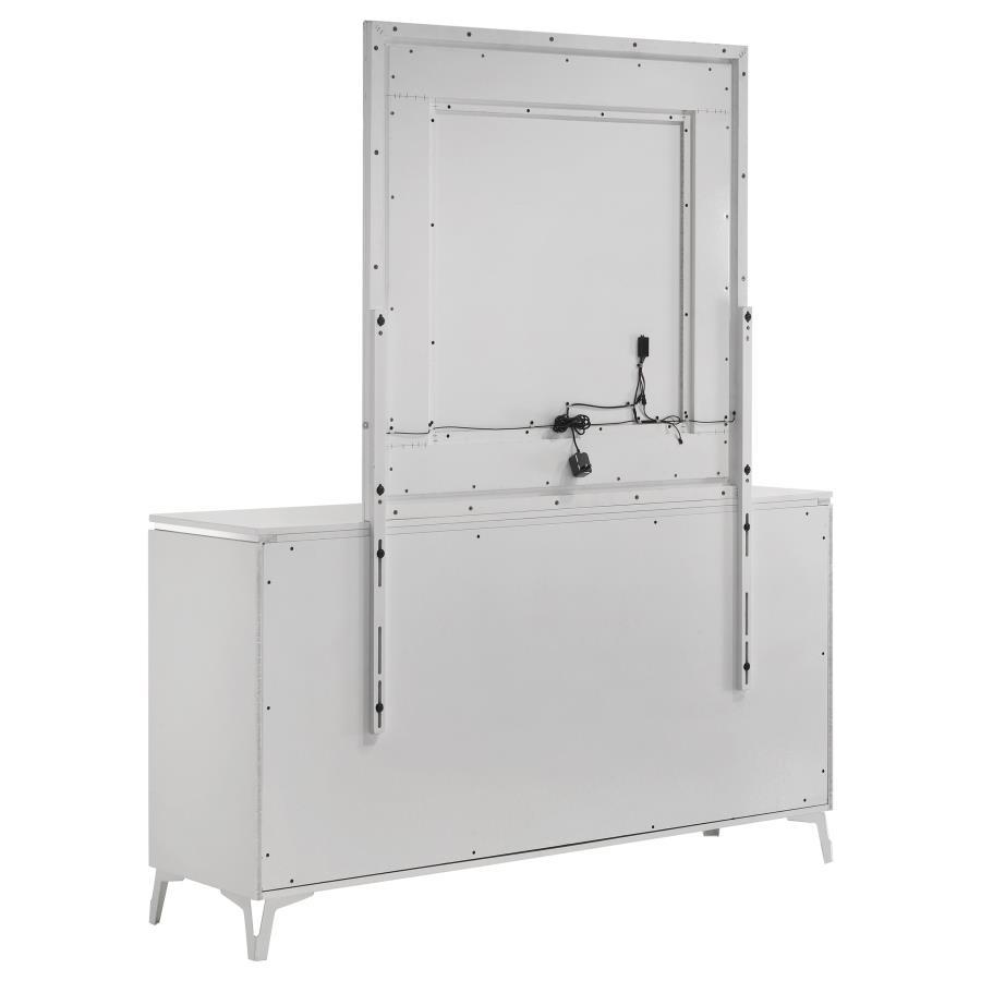 Cassia - 6 - Drawer Dresser Cabinet With Mirror - White High Gloss Dresser & Mirror modern furniture Contempo Furniture