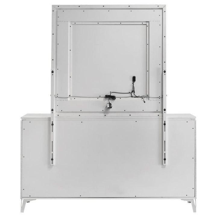 Cassia - 6 - Drawer Dresser Cabinet With Mirror - White High Gloss Dresser &amp; Mirror modern furniture Contempo Furniture