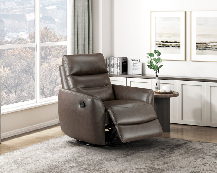 Cassian Swivel Glider Recliner Chair – Top Grain Leather Manual Reclining Chair Swivel Glider Chair modern furniture Contempo Furniture