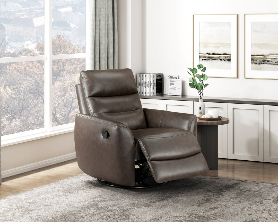 Cassian Swivel Glider Recliner Chair – Top Grain Leather Manual Reclining Chair Swivel Glider Chair modern furniture Contempo Furniture
