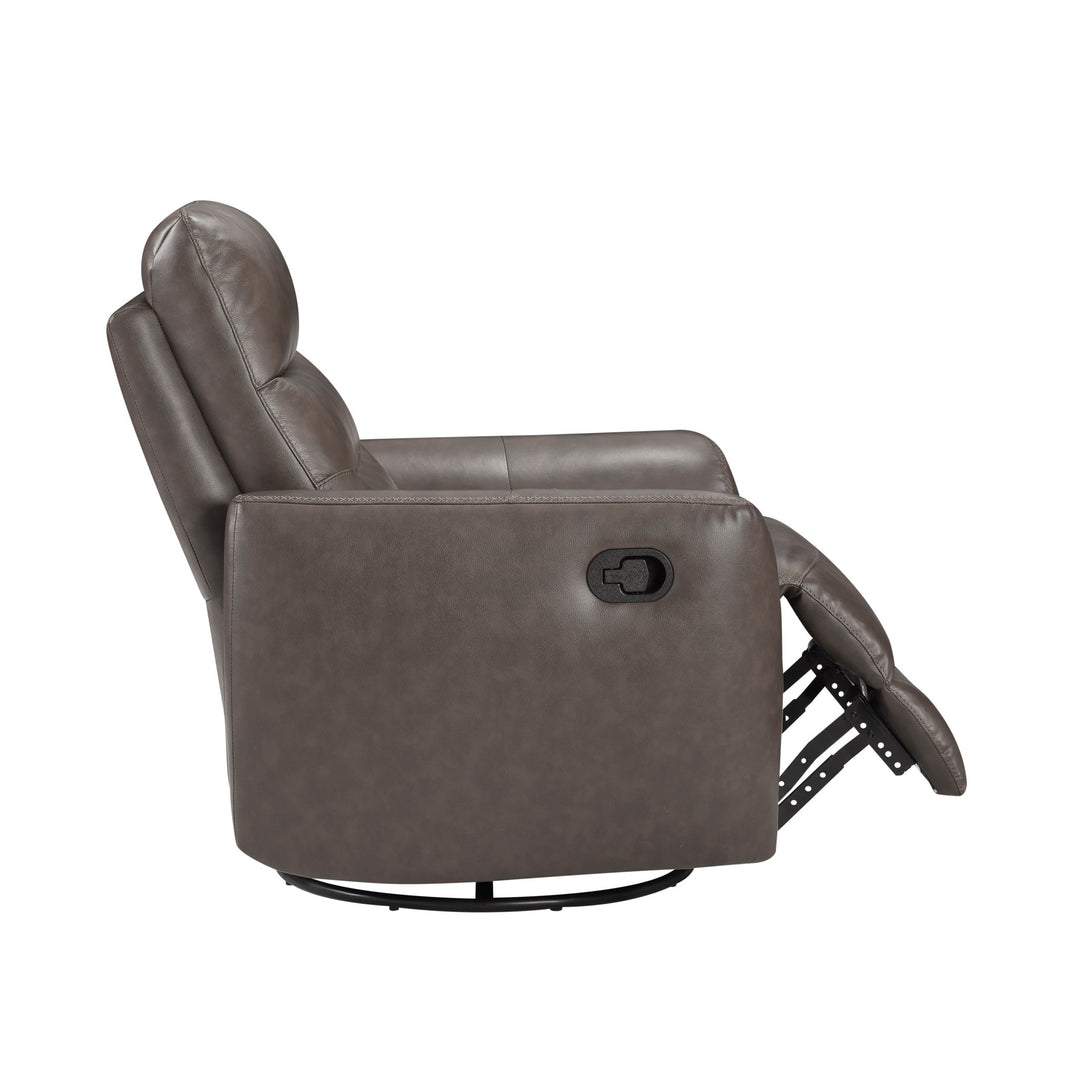 Cassian Swivel Glider Recliner Chair – Top Grain Leather Manual Reclining Chair Swivel Glider Chair modern furniture Contempo Furniture