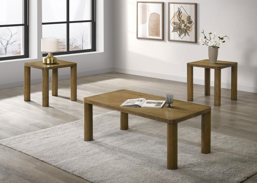 Castlewood - 3 Piece Cocktail Coffee Table Set - Brown Oak Table Set modern furniture Contempo Furniture