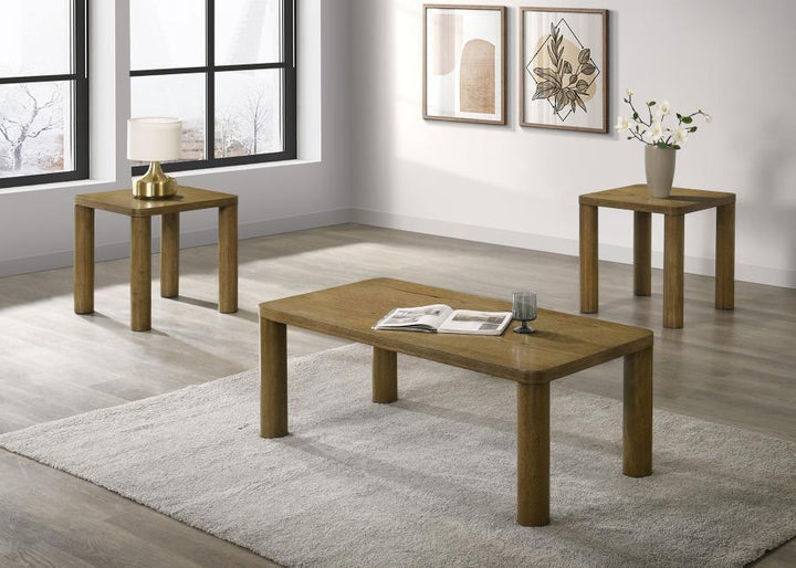 Castlewood - 3 Piece Cocktail Coffee Table Set - Brown Oak Table Set modern furniture Contempo Furniture