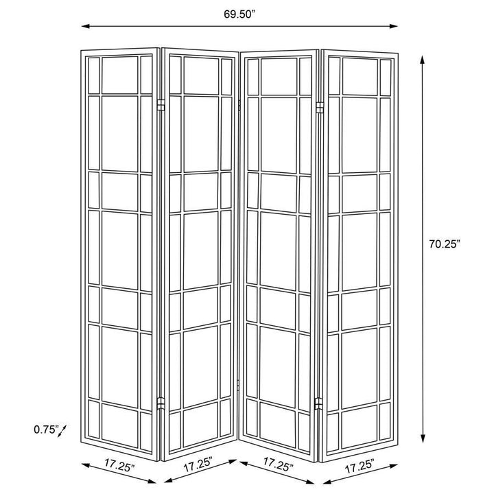 Catabella - 4 - Panel Room Divider Folding Shoji Screen Floral - Black Room Divider modern furniture Contempo Furniture