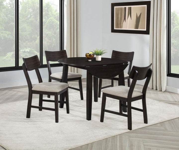 Catley - 5 Piece Round Drop Leaf Dining Table Set - Dark Coffee 5 - Piece Dining Room Set modern furniture Contempo Furniture