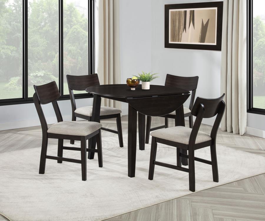 Catley - 5 Piece Round Drop Leaf Dining Table Set - Dark Coffee 5 - Piece Dining Room Set modern furniture Contempo Furniture