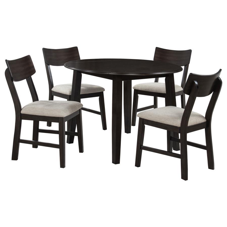 Catley - 5 Piece Round Drop Leaf Dining Table Set - Dark Coffee 5 - Piece Dining Room Set modern furniture Contempo Furniture