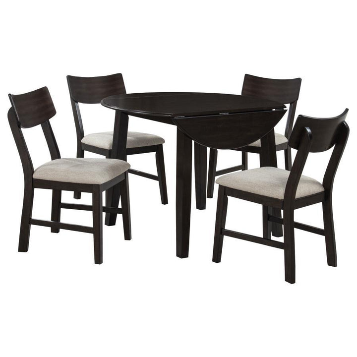 Catley - 5 Piece Round Drop Leaf Dining Table Set - Dark Coffee 5 - Piece Dining Room Set modern furniture Contempo Furniture