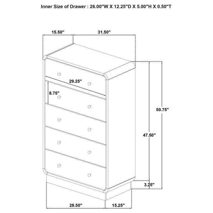Cavelle - 5 - Drawer Chest Of Drawers - Black Accent Chest modern furniture Contempo Furniture