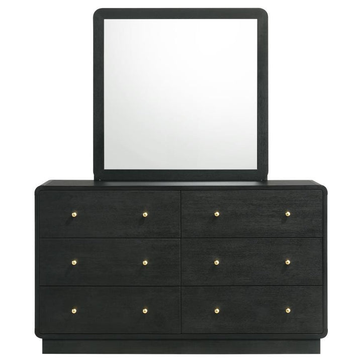 Cavelle - 6 - Drawer Dresser And Mirror - Black Dresser &amp; Mirror modern furniture Contempo Furniture