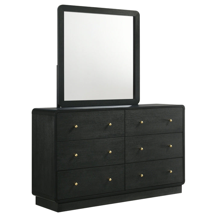 Cavelle - 6 - Drawer Dresser And Mirror - Black Dresser &amp; Mirror modern furniture Contempo Furniture