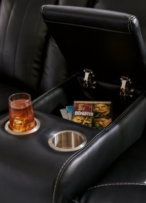 Caveman Den Power Reclining Loveseat with Console - Black Reclining Loveseat modern furniture Contempo Furniture