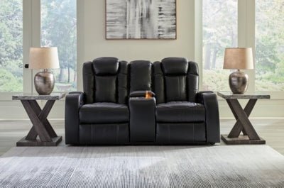 Caveman Den Power Reclining Loveseat with Console - Black Reclining Loveseat modern furniture Contempo Furniture