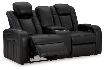 Caveman Den Power Reclining Loveseat with Console - Black Reclining Loveseat modern furniture Contempo Furniture