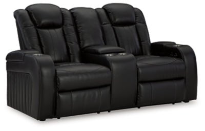 Caveman Den Power Reclining Loveseat with Console - Black Reclining Loveseat modern furniture Contempo Furniture