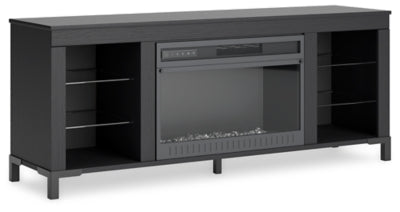 Cayberry 60" TV Stand with Electric Fireplace - Black Fireplace TV Stand modern furniture Contempo Furniture