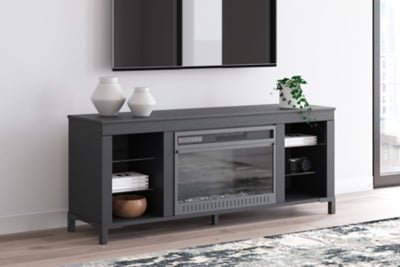 Cayberry 60" TV Stand with Electric Fireplace - Black Fireplace TV Stand modern furniture Contempo Furniture