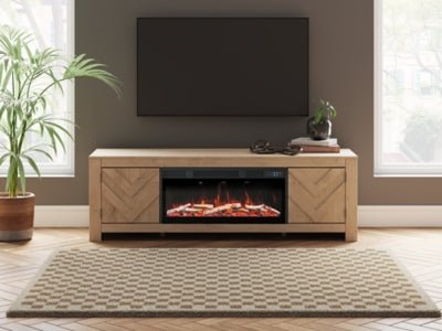 Cayboni 71" TV Stand with Electric Fireplace - Beige Fireplace TV Stand modern furniture Contempo Furniture