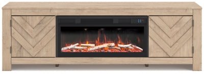 Cayboni 71" TV Stand with Electric Fireplace - Beige | Ashley Furniture