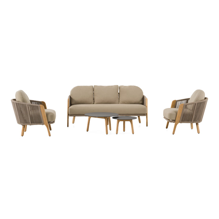 Cayman - Outdoor Beige + Teak Sofa Set