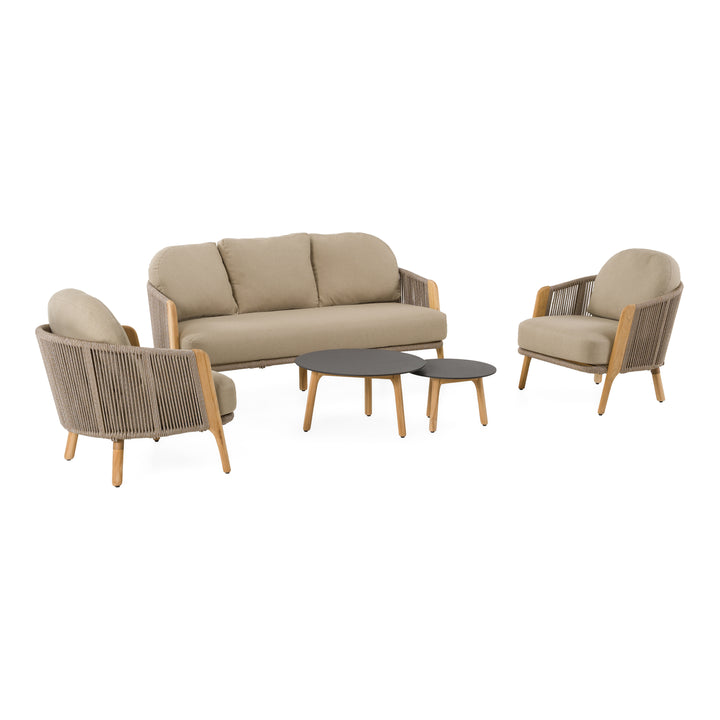 Cayman - Outdoor Beige + Teak Sofa Set