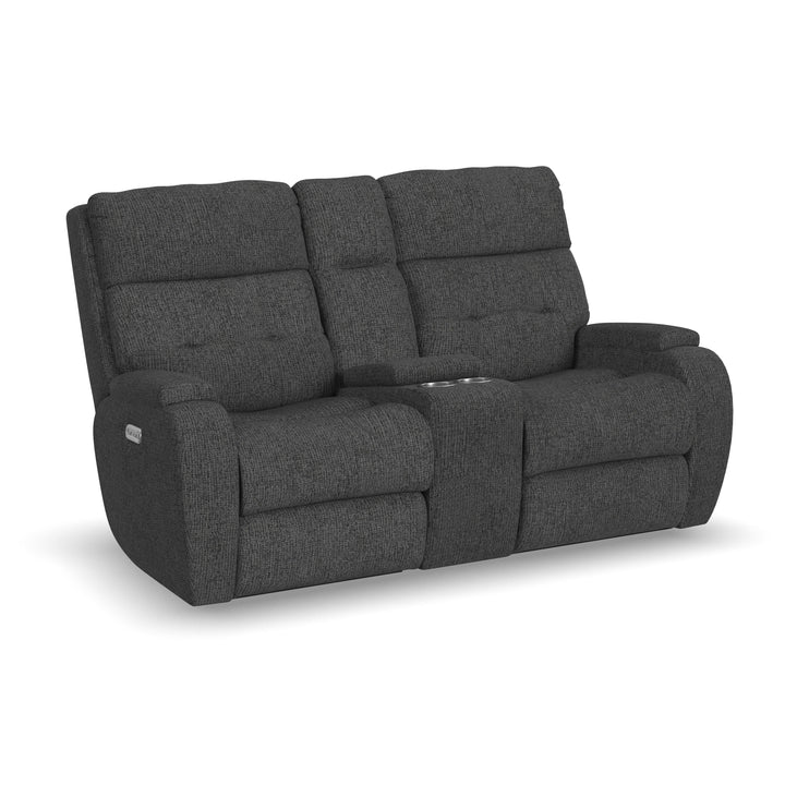 Strait Power Reclining Loveseat With Console &amp; Power Headrests Gray