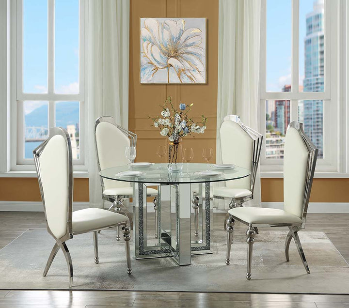 Noralie - Round Dining Table - Mirrored & Faux Diamonds