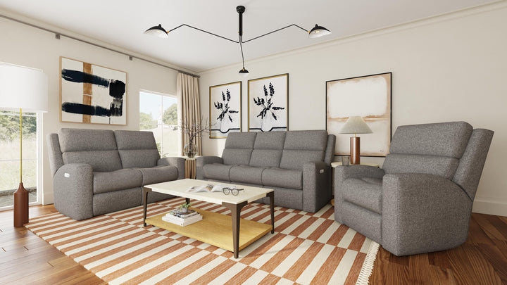 Flexsteel 2805-62L Score  Power Reclining Sofa With Power Headrests & Lumbar  Dark Gray