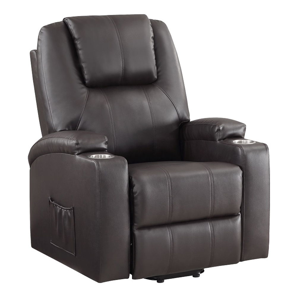 Evander - Recliner With Power Lift & Massage - Brown Leather Aire