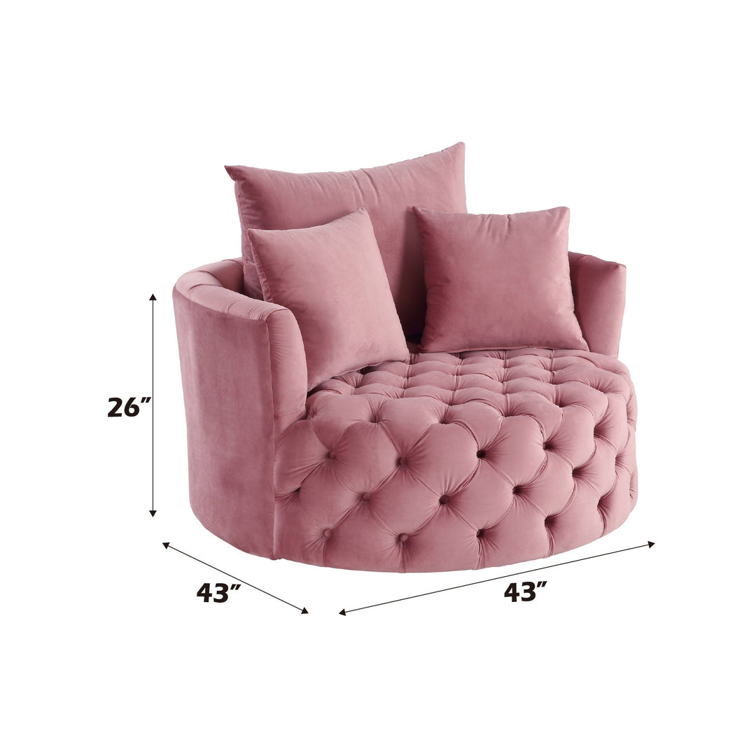 Zunyas - Velvet Accent Chair With Swivel - Pink
