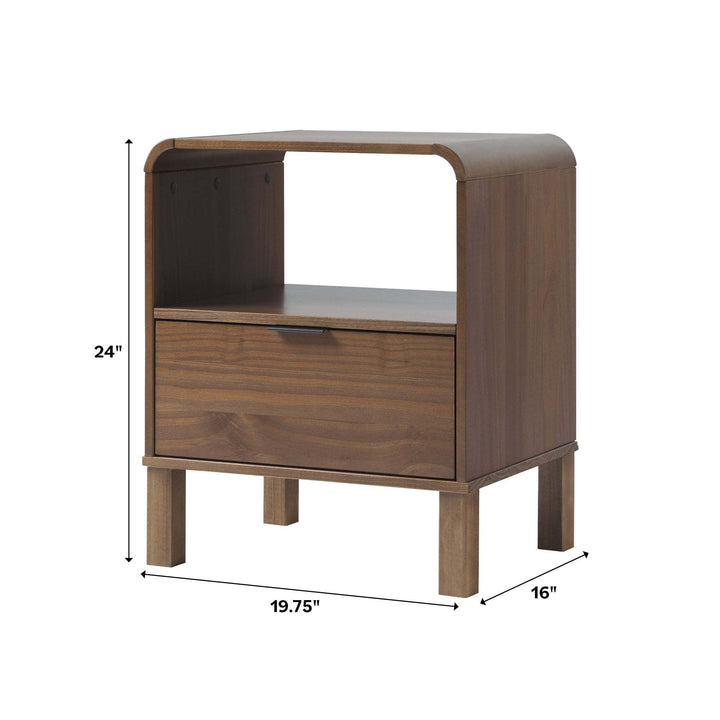 Modern Minimalist Curved-Top Solid Wood Nightstand in Brown