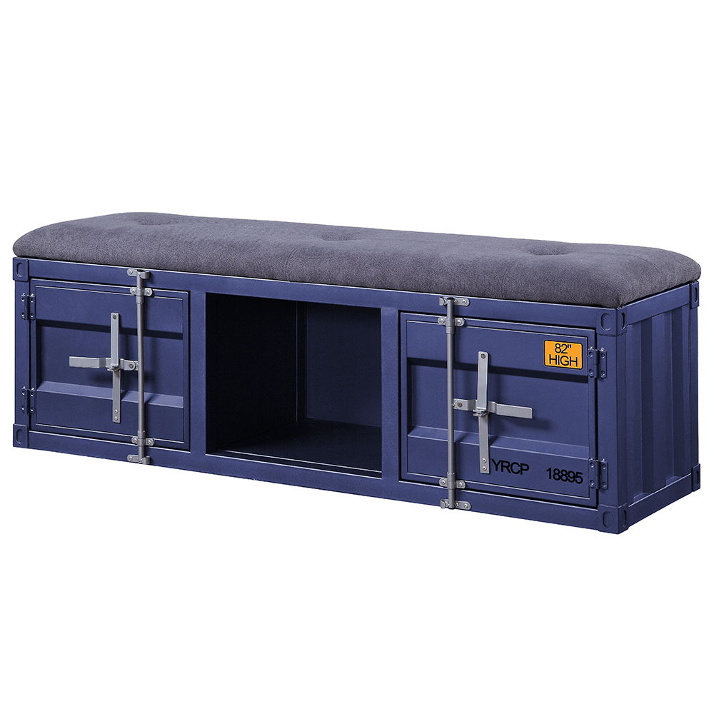 Cargo - Bench With Storage - Gray Fabric & Blue
