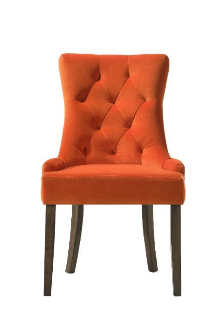 Farren - Side Chair Set of 2) - Orange Velvet & Weathered Oak