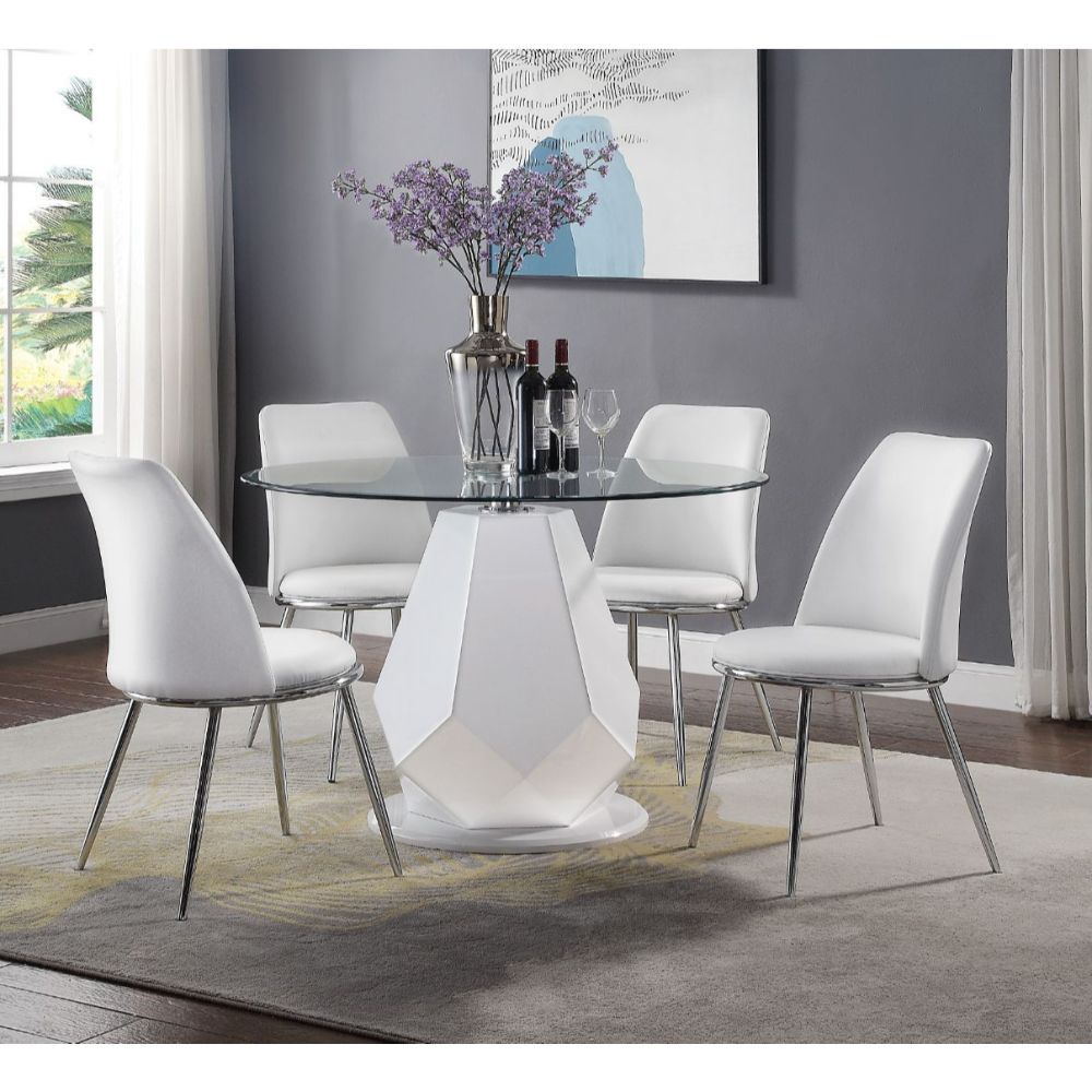 ACME Furniture Weizor Side Chair Set of 2) White Synthetic Leather & Ch