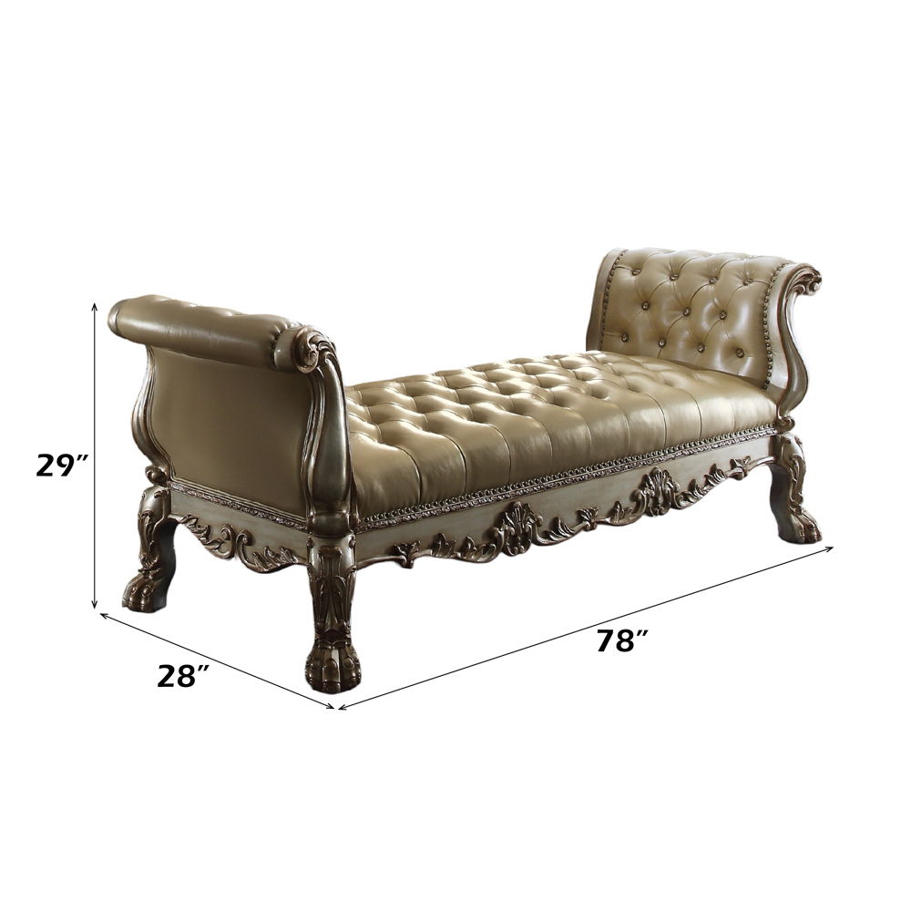 Dresden - Bench - Bone Synthetic Leather & Gold Patina