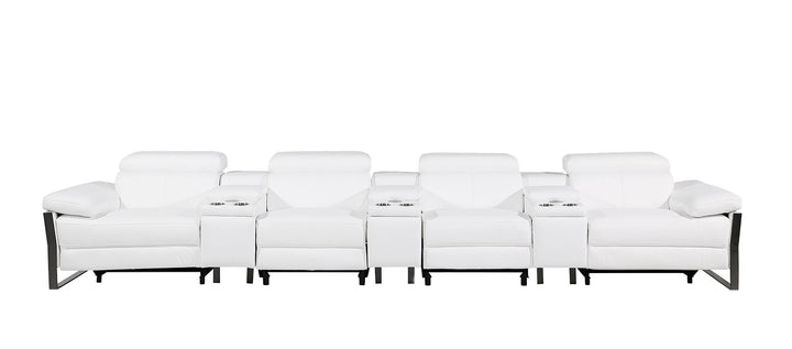 DivanItalia 1246 Modular Power Triple Reclining Triple Console Sofa with Power Reclining Headrests – Top Grain Italian Leather - White