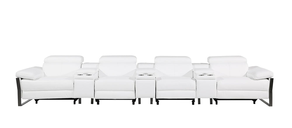 DivanItalia 1246 Modular Power Triple Reclining Triple Console Sofa with Power Reclining Headrests – Top Grain Italian Leather - White