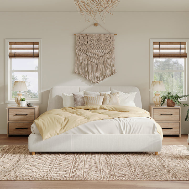 Linen Upholstered Queen Bed – White