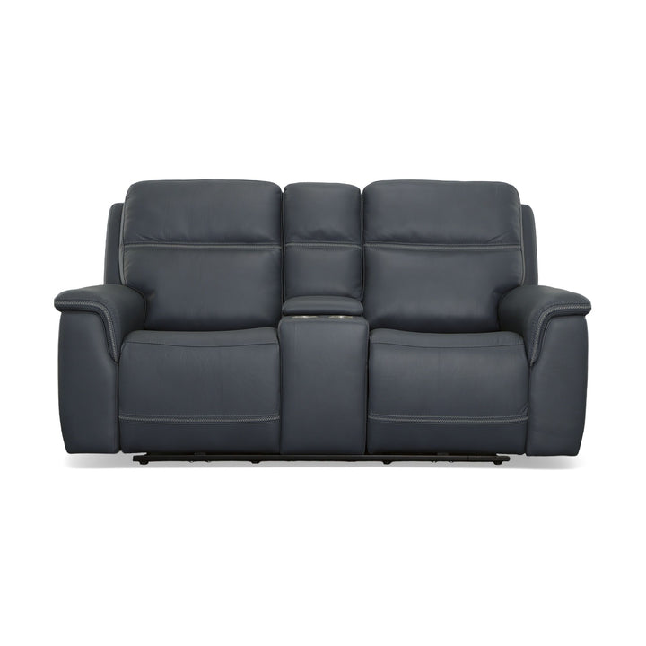 Sawyer Leather Pwr Recl Loveseat w/ Console, Pwr Hdrsts, Lumbar in Marine